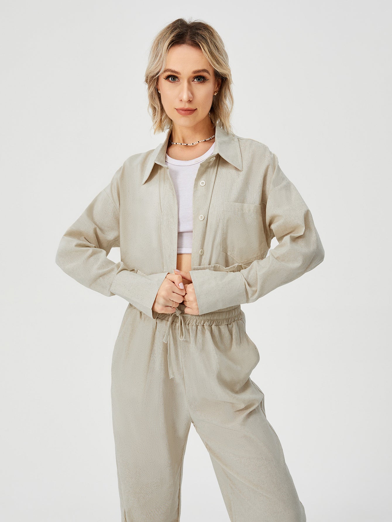 Women’s Two-Piece Loungewear Set – Long Sleeve Button Down Top & Wide Leg Pajama Pants