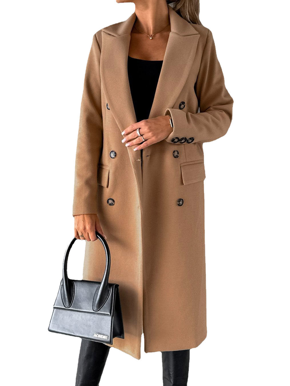 Long Sleeve Lapel Coat – Women’s Solid Double-Breasted Slim Winter Jacket