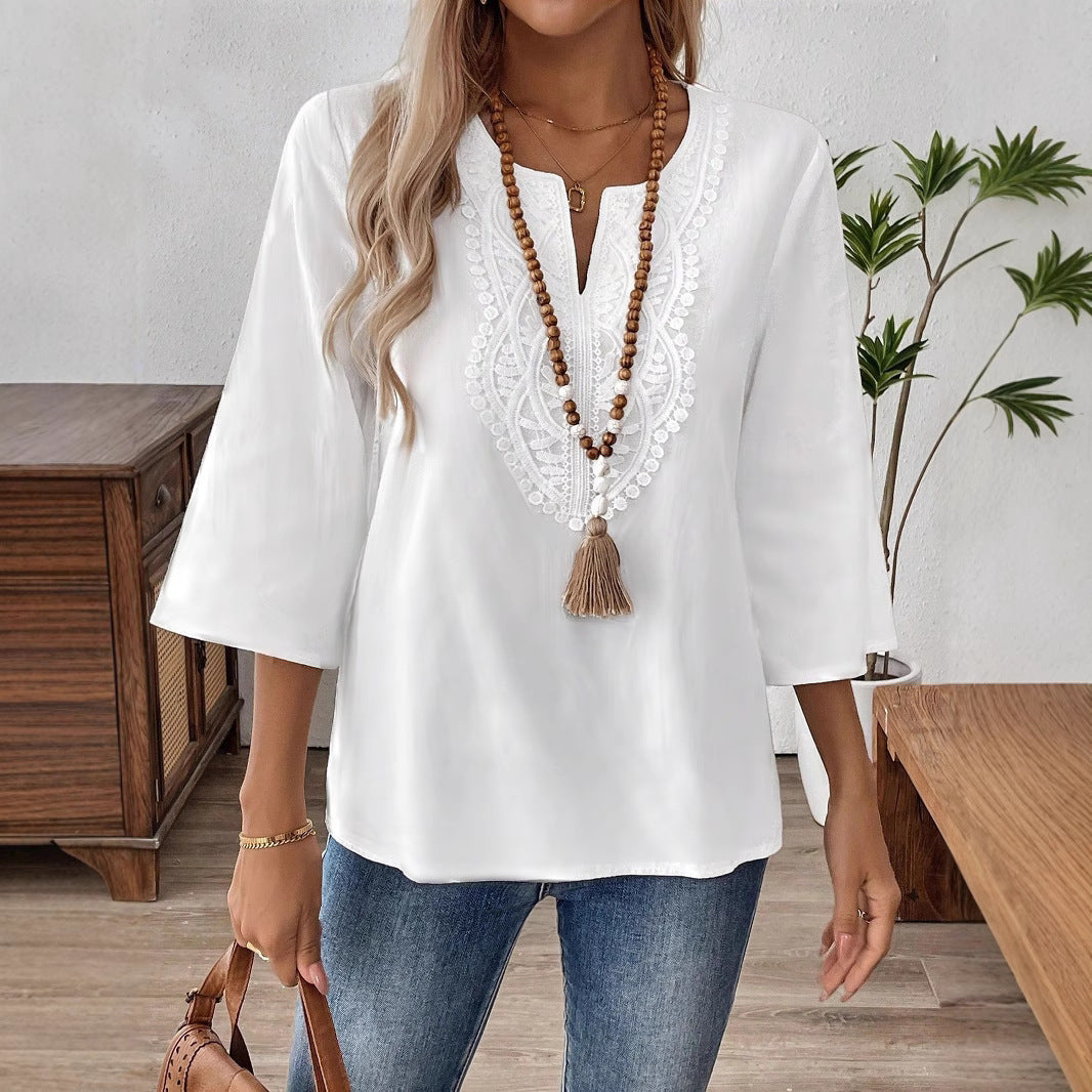 Women’s Elegant Solid Color Loose Pullover – Casual Long Sleeve Shirt