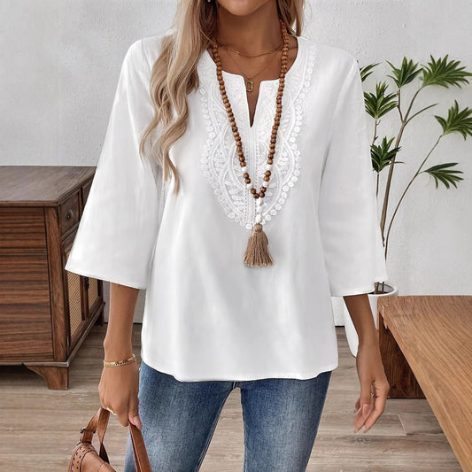 Women’s Elegant Solid Color Loose Pullover – Casual Long Sleeve Shirt