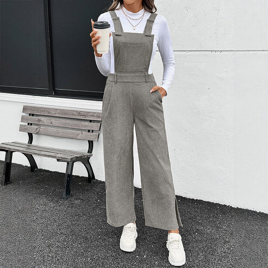 Women’s Corduroy Suspender Jumpsuit – Casual Japanese & Korean Style Overalls
